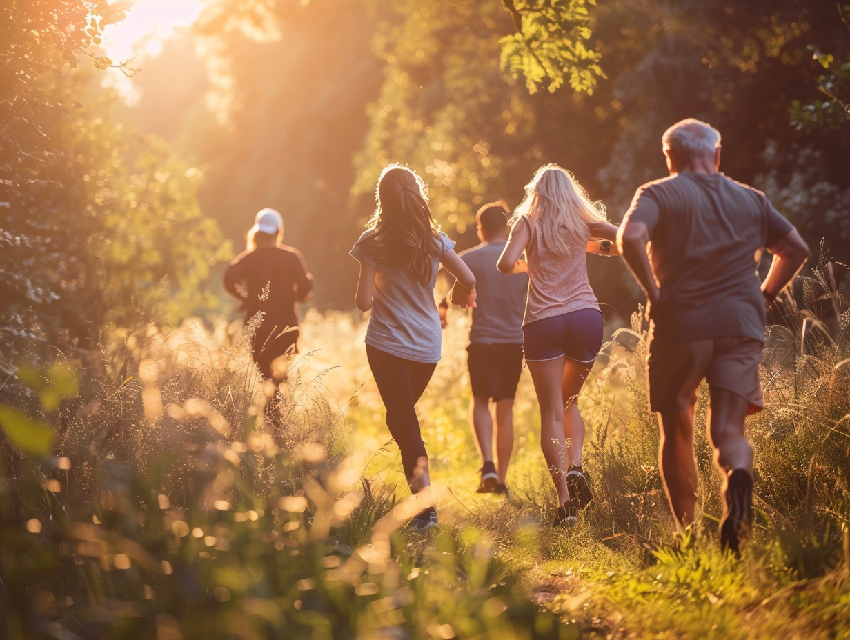 Група людей займається фітнесом на свіжому повітрі
